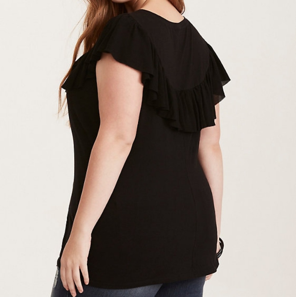 Torrid Black Ruffle Tee Plus Size 00 - Picture 2 of 8